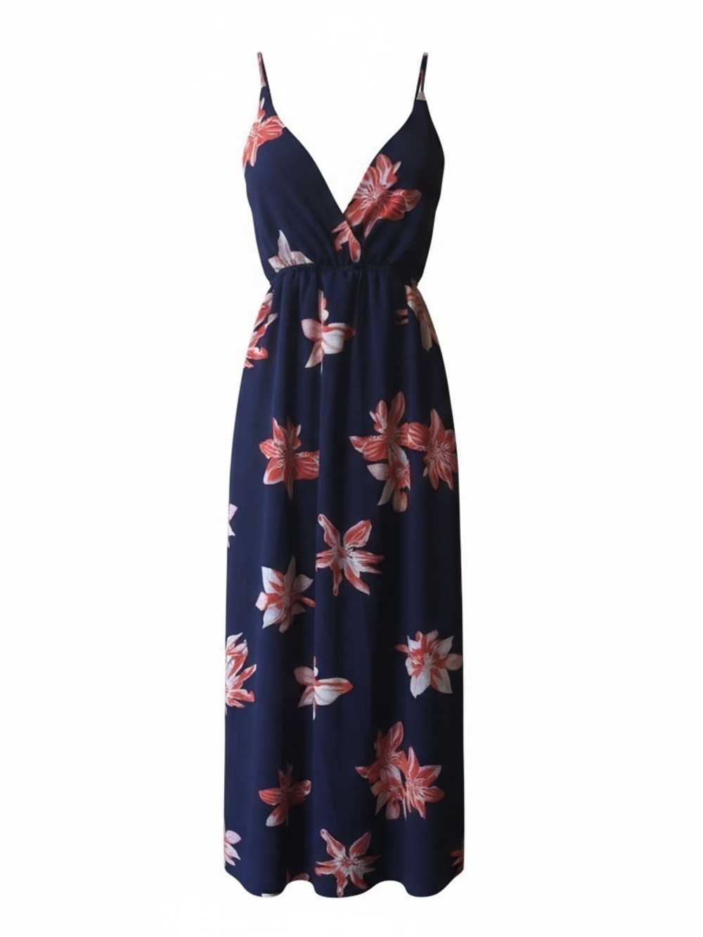 Floral Navy Maxi Dress with Spaghetti Straps